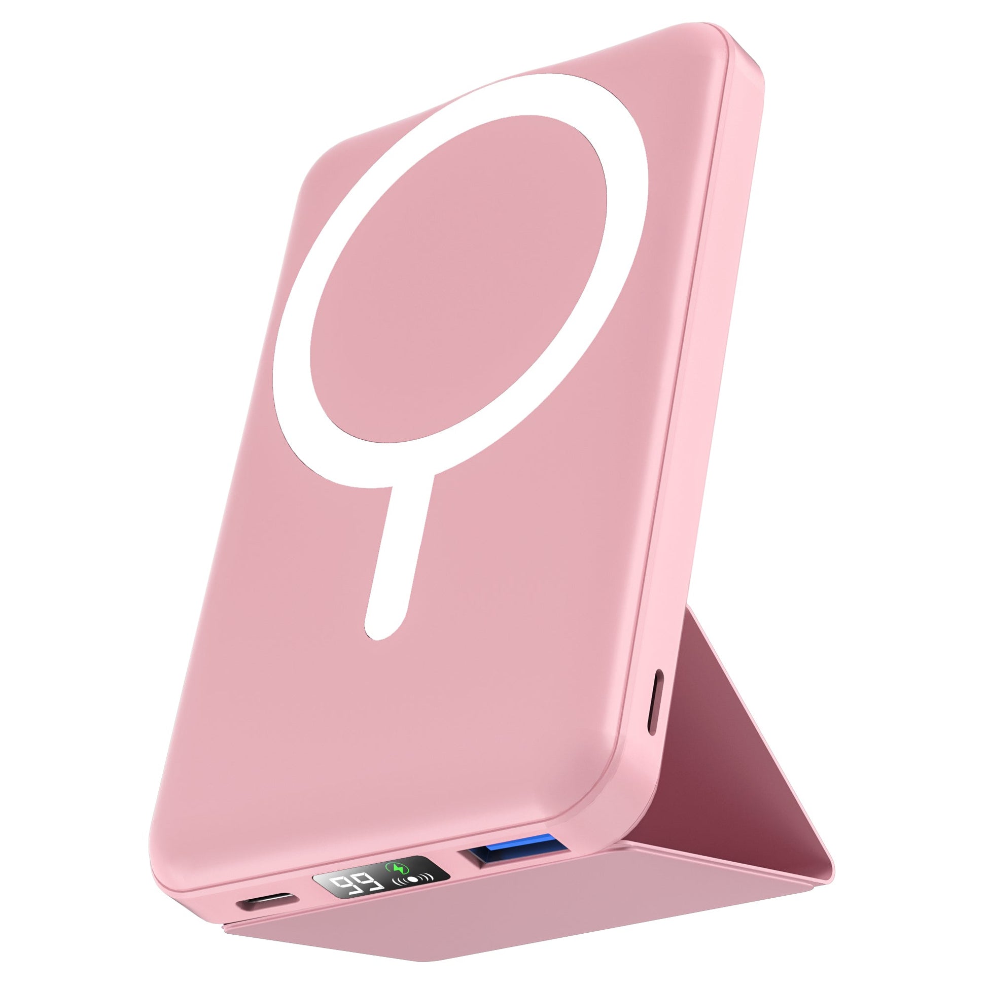 podoru for Magsafe Battery Pack, Foldable 10000mAh Magnetic Power Bank with USB-C Cable LED Display 22.5W PD Fast Charging Wireless Portable Charger for iPhone 17/16/15/14/13/12 Series-Pink
