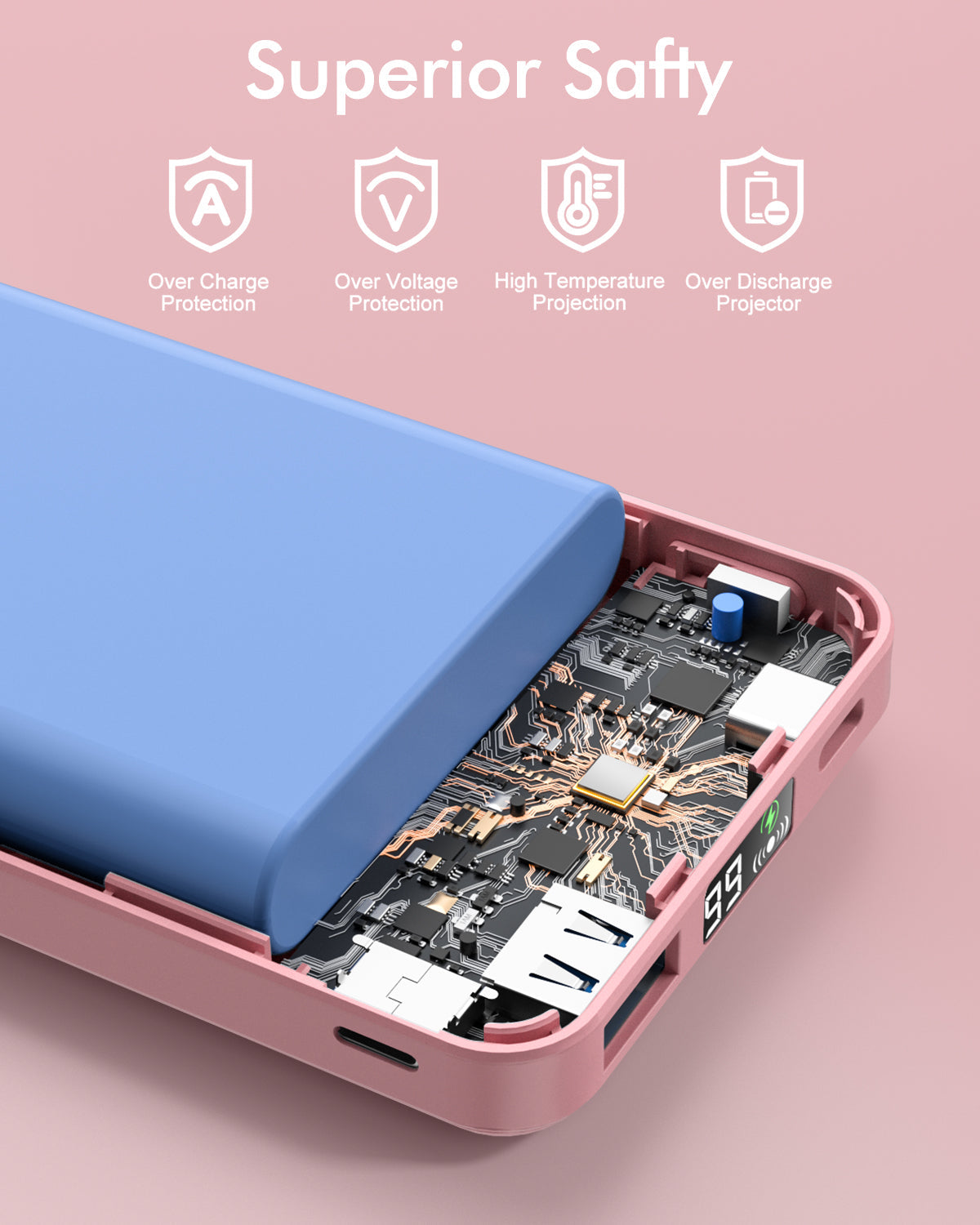 podoru for Magsafe Battery Pack, Foldable 10000mAh Magnetic Power Bank with USB-C Cable LED Display 22.5W PD Fast Charging Wireless Portable Charger for iPhone 17/16/15/14/13/12 Series-Pink