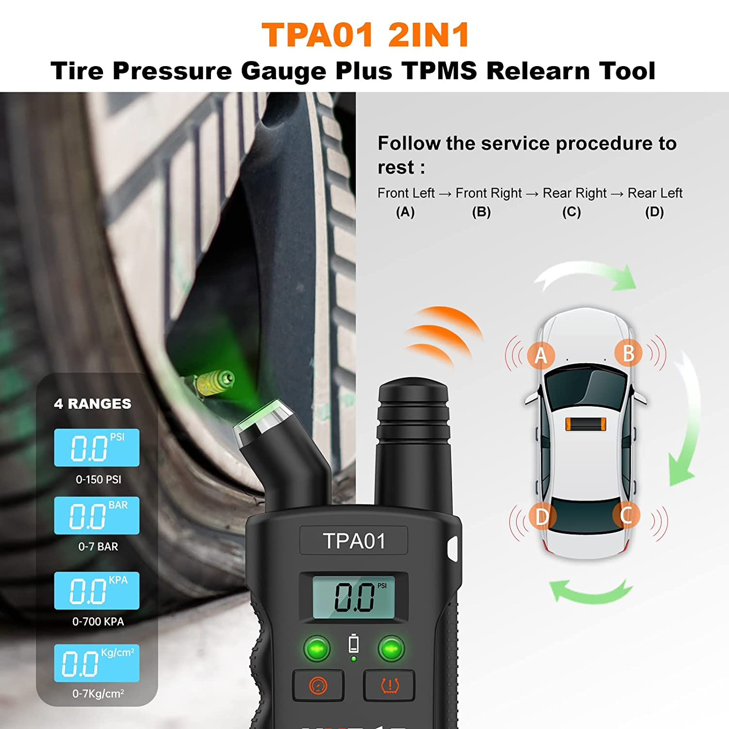 VXDAS TPMS Relearn Tool Plus Digital Tire Pressure Gauge 150 PSI,TPA01 2 in 1 TPMS Reset Sensor for G-M Buick/Chevy/Cadillac,Tire Monitor System Activation Tool 2022