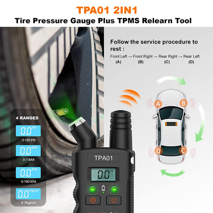 VXDAS TPMS Relearn Tool Plus Digital Tire Pressure Gauge 150 PSI,TPA01 2 in 1 TPMS Reset Sensor for G-M Buick/Chevy/Cadillac,Tire Monitor System Activation Tool 2022